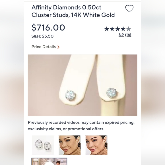 QVC Affinity 1/2ctw Genuine Diamond Earrings In 14 KT White Gold - Picture 4 of 12